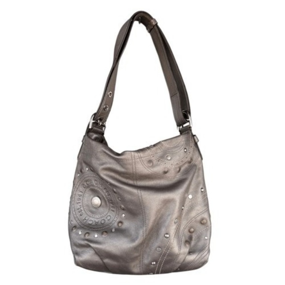 Y2K‎ Vintage Coach Madison Studded Leather Hobo Bag F16178 Metallic Gray Slouchy